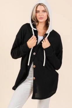 BOMBOM Textured Button Down Drawstring Hooded Shacket -Sydney So Sweet 3f672f63 a93f 4e88 abab d1f2cad75d44 Max
