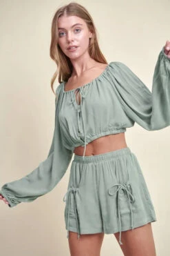 MABLE Gauze Long Sleeve Button Crop Top And Short Set -Sydney So Sweet 40007b30cdd142c8a9dd2395154fd54c Max Origin