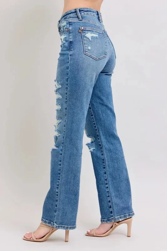 Judy Blue Full Size High Waist Heavy Destroy Straight Jeans Plus Size 6 Judy Blue Full Size High Waist Heavy Destroy Straight Jeans Plus Size - Image 4