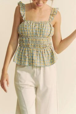 Davi & Dani Plaid Ruffled Strap Smocked Sleeveless Top -Sydney So Sweet 4275193f949a413a8bbc658345ab2b28 Max Origin