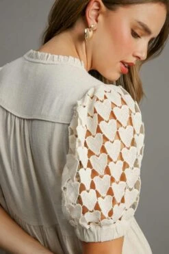 Umgee Full Size Ruffled Hem Heart Lace Sleeve Tie Neck Dress Plus Size -Sydney So Sweet 43c2b2b3 66df 48a0 8b92 21f26aa96b6e Max