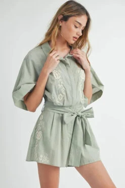 MABLE Embroidered Button Down Collared Neck Romper -Sydney So Sweet 44cf3f7b69964dc9a93e39d801277803 Max Origin