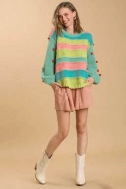 Umgee Full Size Color Block Cable Knit Sweater With Pom Pom Plus Size -Sydney So Sweet 4529ef46 17d2 4b24 9759 51c7b406dab3 Min
