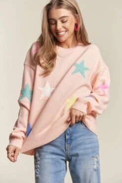 ADORA Stars Pattern Round Neck Drop Shoulder Sweater -Sydney So Sweet 4555dbe4 f336 4e92 94c2 809a7704b80a Max