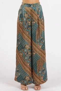 Mittoshop Paisley Patchwork Print Satin Wide Leg Pants