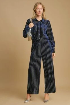 Umgee Full Size Elastic Waist Striped Wide Leg Velvet Pants -Sydney So Sweet 47194580 8916 4356 8374 6b707505d49e Max