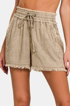 Zenana Washed Linen Frayed Hem Drawstring Shorts -Sydney So Sweet 4781ff1b 5152 43c6 ad81 48ae55cfc85a Max