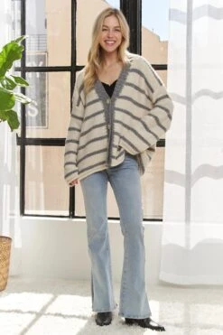 ADORA Horizontally Striped Button Up Cardigan -Sydney So Sweet 478bc35a8cd34f179d40252ee1a4844b Max Origin