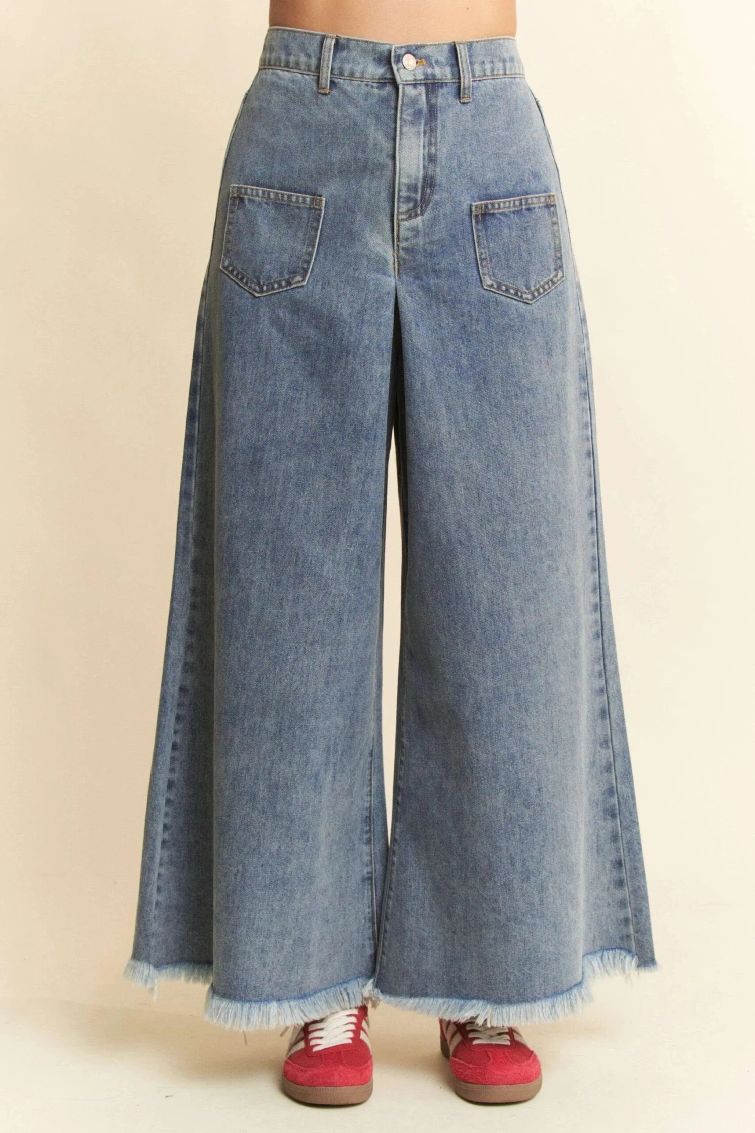 Davi & Dani Patch Pocket Wide Leg Culotte Jeans 4 Davi & Dani Patch Pocket Wide Leg Culotte Jeans - Image 2