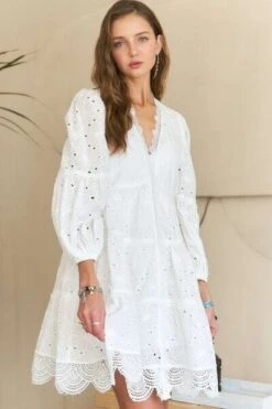 ADORA Lace Detail Tiered Eyelet V-Neck Babydoll Dress -Sydney So Sweet 48bf083f ce73 443b b026 6e5e9a442f98 Min