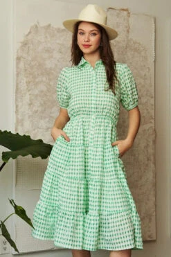 Davi & Dani Checkered Puff Sleeve Tiered Shirt Dress -Sydney So Sweet 48ceb2fa9c1e4222b9c873f3ce9b9981 Max Origin