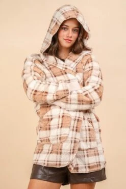 VERY J Fuzzy Plaid Long Sleeve Hooded Jacket -Sydney So Sweet 49483b97 acd5 4d29 bf48 33a5af9d091d Max