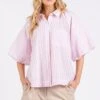 Mittoshop Button Down Striped Puff Sleeve Shirt