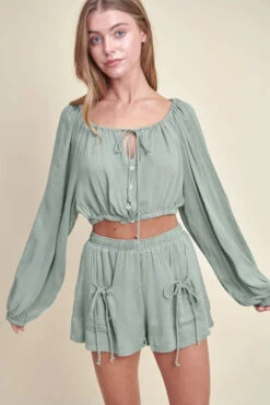 MABLE Gauze Long Sleeve Button Crop Top And Short Set -Sydney So Sweet 4be0230edbe24eb2a6c5146487bfa7c9 Max Origin