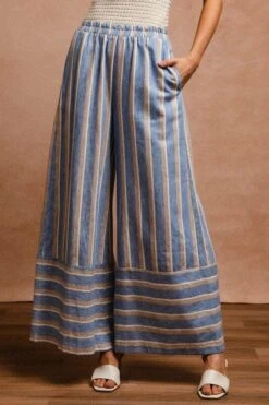 BiBi Striped Wide Leg Pants With Pockets