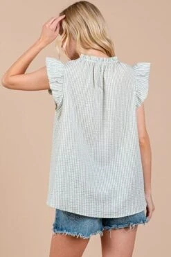Ces Femme Plaid Notched Ruffled Cap Sleeve Blouse -Sydney So Sweet 4ce7ff4a c2f6 4959 a944 fceade77817c Min