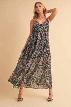 Aemi + Co Printed V-Neck Frill Tiered Cami Dress