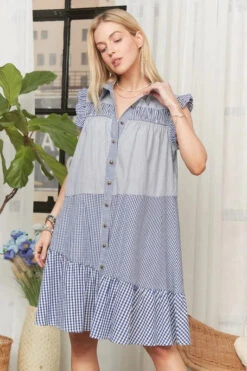 ADORA Button Down Textured Babydoll Dress -Sydney So Sweet 5296358d63744a789bbdcb3451243fe5 Max Origin