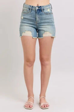 Judy Blue High Rise Washed Fly Stitch Detail And Destroy Denim Shorts -Sydney So Sweet 534b81e4161e4e4391f2e4dc54e366a1 Max Origin