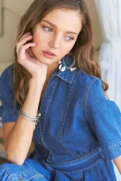 ADORA Tiered Button Down Tie Waist Short Sleeve Denim Dress -Sydney So Sweet 53c93fdc d601 44a4 ac97 342efa7630aa Min