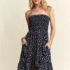 ADORA Smocked Floral Tube Dress With Pockets