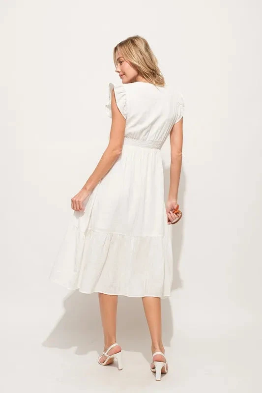 And The Why Ruffle Sleeve Front Smocked Tiered Midi Dress 10 And The Why Ruffle Sleeve Front Smocked Tiered Midi Dress - Image 8