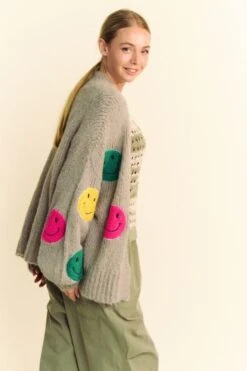 Davi & Dani Fuzzy Smile Open Front Long Sleeve Cardigan -Sydney So Sweet 558aa0db e130 4ef8 8d82 73146793a253 Max