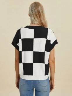 Double Take Full Size Checkered Round Neck Short Sleeve Sweater -Sydney So Sweet 596154b8 aa1a 4fec aa93 c5bc2dc0e806 Max