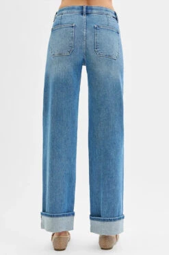 RISEN Full Size Elastic Band Mid Rise Wide Front Patch Pocket Cuff Jeans Plus Size -Sydney So Sweet 5973934562ee443090ebb2fc3a35e302 Max Origin