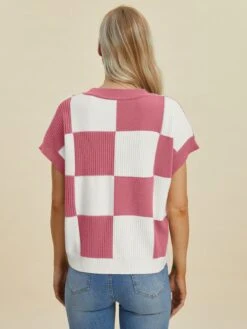 Double Take Full Size Checkered Round Neck Short Sleeve Sweater -Sydney So Sweet 59bdf060 1cd7 4e2a 822c ce7f6610c6f7 Max