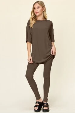Double Take Full Size Round Neck Dropped Shoulder T-Shirt And Leggings Set -Sydney So Sweet 59c1a5b2 4286 4f7d 92f7 c2f48905f231 Max