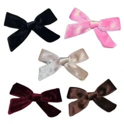 5 Pack Of 4" Neutral Colors Velvet Bow For Girls Baby Or Toddler
