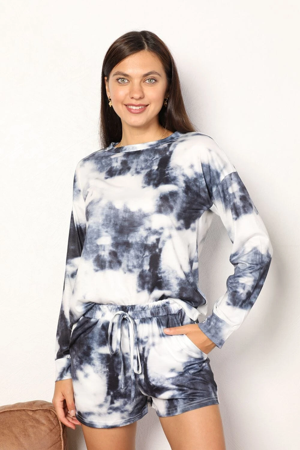 Double Take Tie-Dye Round Neck Top And Shorts Lounge Set 10 Double Take Tie-Dye Round Neck Top And Shorts Lounge Set - Image 8