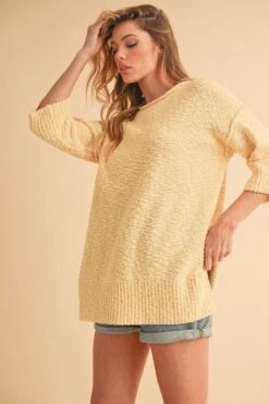 Aemi + Co Side Slit Ribbed Hem Round Neck Sweater -Sydney So Sweet 5ca97881 6c9d 4cd7 af09 a0c9a236d7ae Max