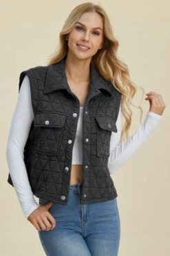 Double Take Full Size Pocketed Texture Snap Down Vest Coat -Sydney So Sweet 5cad0c9b 0112 4a70 b142 3efadf48163d Max