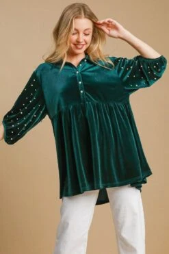 Umgee Pearl Detail Half Sleeve Velvet Babydoll Blouse -Sydney So Sweet 5e7b21d5 7dfb 440b bc12 8ff14bb0456e Max