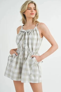 MABLE Plaid Sleeveless Button Down Romper