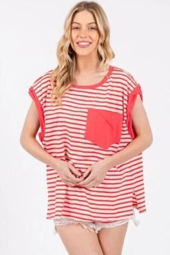 Ces Femme Side Slit Striped Cap Sleeve T-Shirt -Sydney So Sweet 669f5b47 8c98 43dd 90a1 fd4a52ac4972 Min