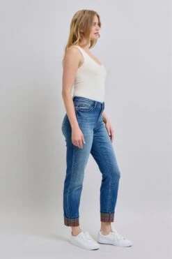 Judy Blue Full Size Plaid Print Cuff Straight Leg Jeans With Pockets -Sydney So Sweet 67471ea0 e099 47b5 a22c 616221eb0fee Max