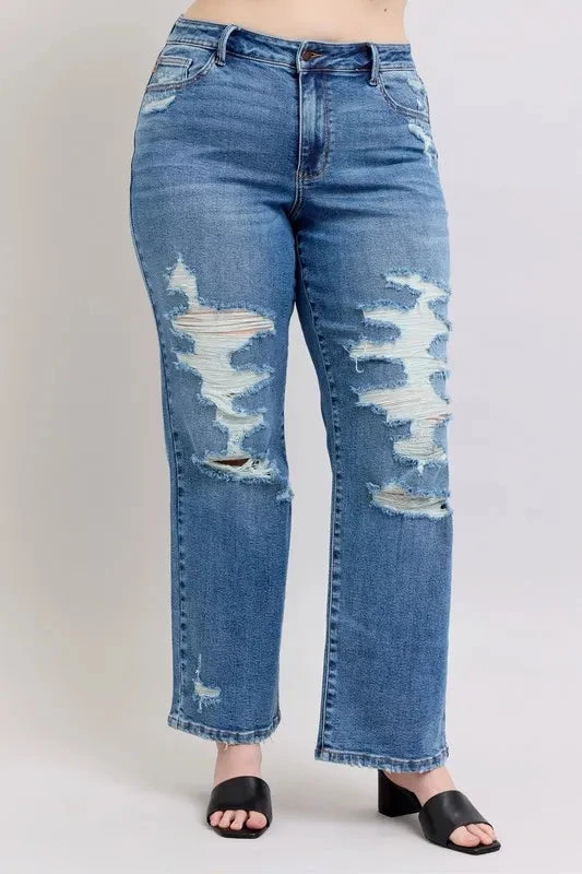 Judy Blue Full Size High Waist Heavy Destroy Straight Jeans Plus Size 11 Judy Blue Full Size High Waist Heavy Destroy Straight Jeans Plus Size - Image 9