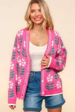 Haptics Full Size Floral Jacquard V-Neck Button Up Cardigan -Sydney So Sweet 6cec418e a993 46f1 8447 2d2859a83f8e Max