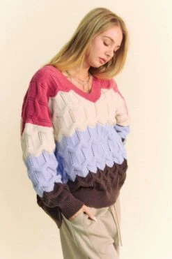Davi & Dani Wavy Texture Color Block V-Neck Sweater -Sydney So Sweet 6d8e624c bba2 498a bb5f 9be537563d10 Max