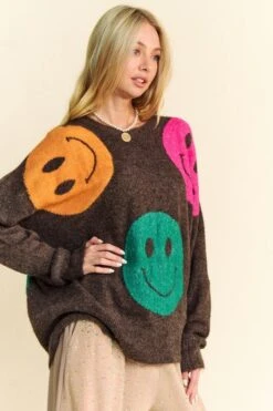 Davi & Dani Contrast Smile Round Neck Oversize Sweater -Sydney So Sweet 6e3f486f f28a 45e9 9e15 0a2a25e64ebb Max