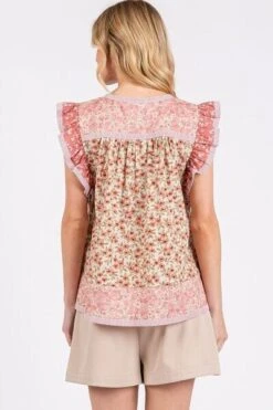 Mittoshop Floral Notched Ruffled Cap Sleeve Blouse -Sydney So Sweet 6eb3b823 8547 45c9 a0a6 135e26b35a5b Min