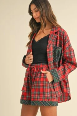 Annie Wear Contrast Plaid Long Sleeve Top And Shorts Set -Sydney So Sweet 703615d8 f53b 4196 955c bb2f1d93b058 Max