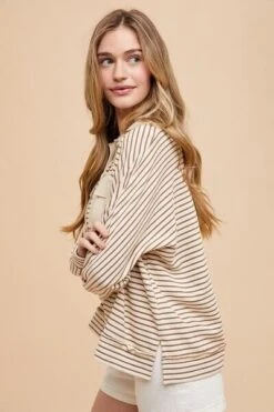 Annie Wear Striped Button Detail Long Sleeve Polo Top -Sydney So Sweet 70515345 b467 4597 98a9 a07c3251d929 Min