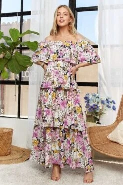 ADORA Layered Floral Off-Shoulder Short Sleeve Maxi Dress -Sydney So Sweet 70ea4f6c 5d51 4b52 b75c b02fd9b07215 Min