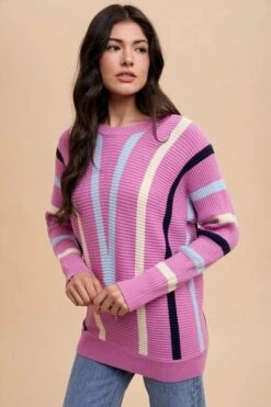 Annie Wear Chevron Stripe Round Neck Ribbed Sweater -Sydney So Sweet 71fad448 b860 410b 9675 3f23fe8a15d4 Max