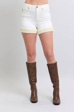 Judy Blue High Waist Shearling Cuff Denim Shorts