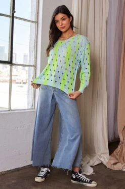 Davi & Dani Two-Tone Ribbed Hem Openwork Knit Top -Sydney So Sweet 7551097e 0262 4705 8482 4e3a56484f8e Max